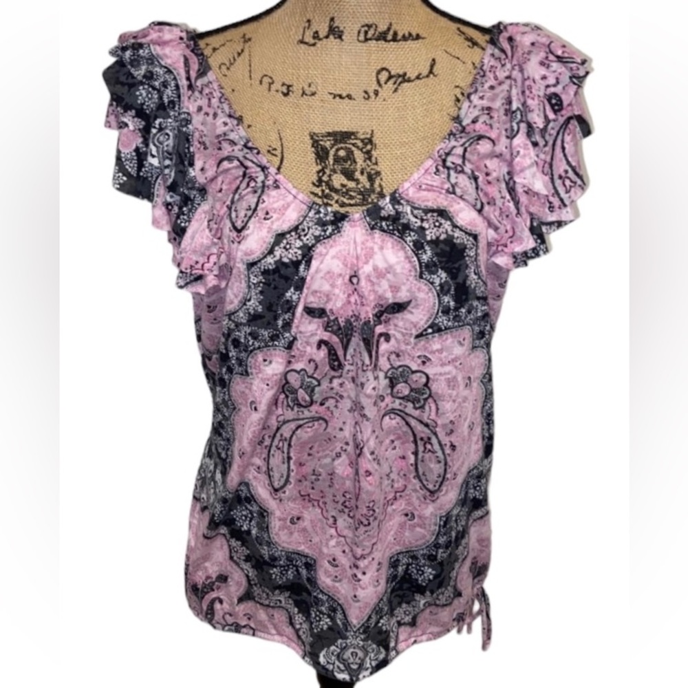 INC Ruffle Patterned Top Size L